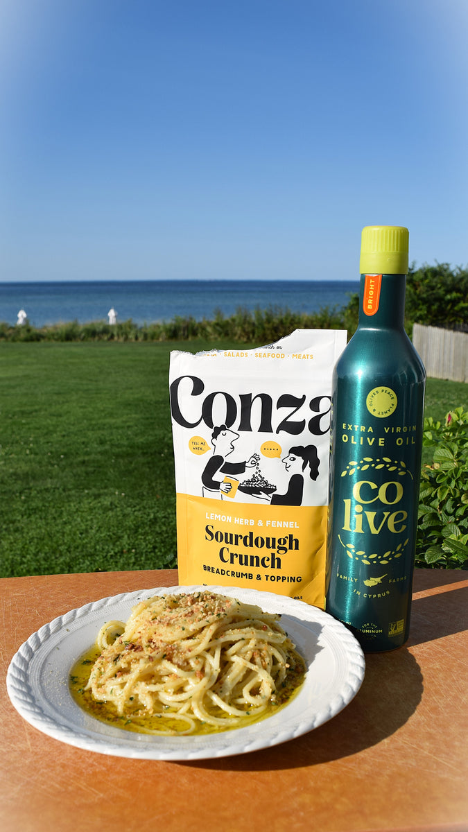 Lemon Almond Pesto with Conza Sourdough Crunchy Breadcrumbs – Colive