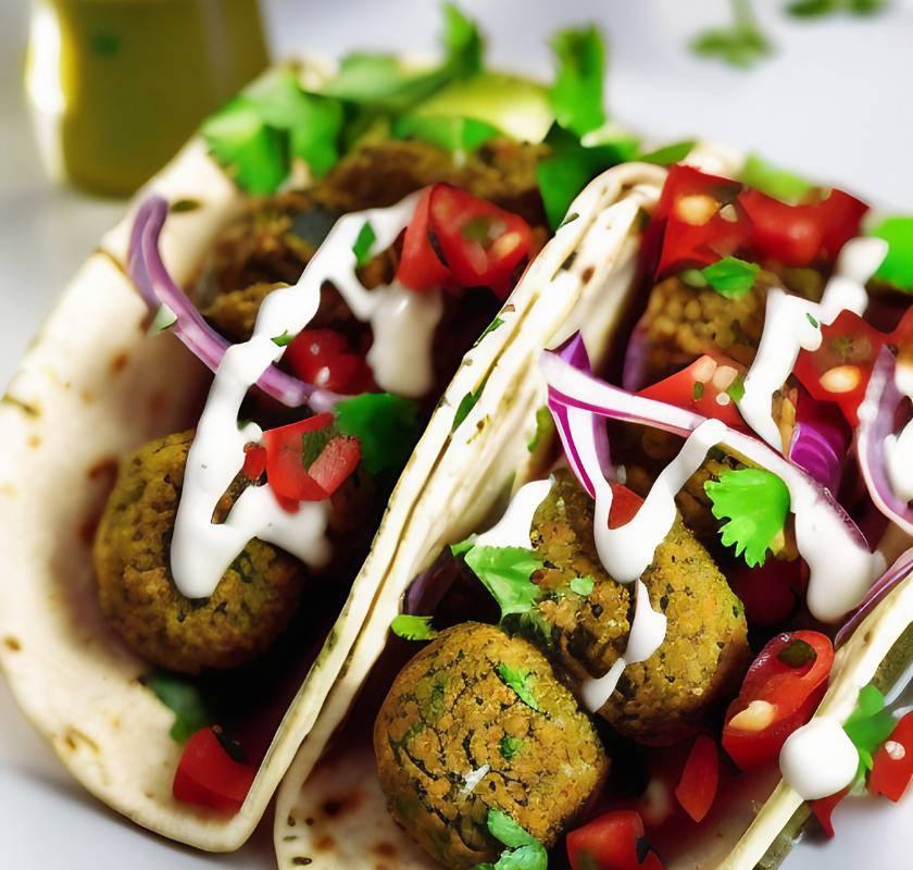Falafel Tacos with Olive Oil Sauce Colive